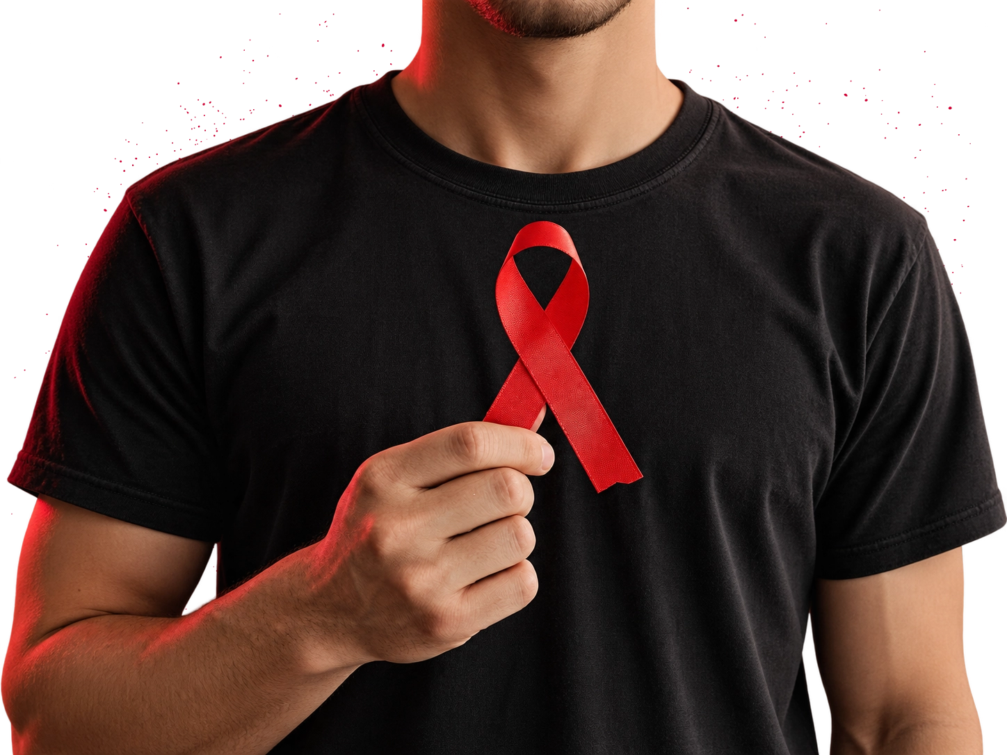 Muž s červenou stužkou symbolizujúcou povedomie o HIV